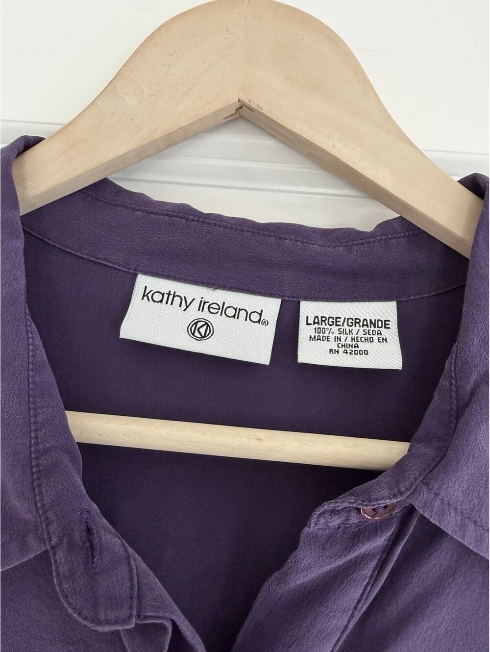 Kathy Ireland 100% Silk Vtg Purple Popover Blouse Size L Elegant Quiet Luxury - Picture 3 of 5